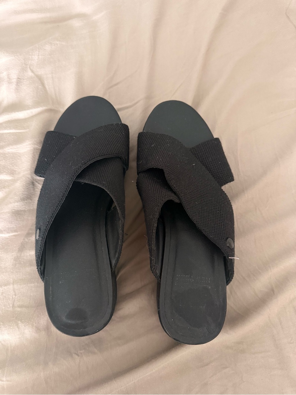Women’s Black Slide Sandals with Crisscross Fabric Straps